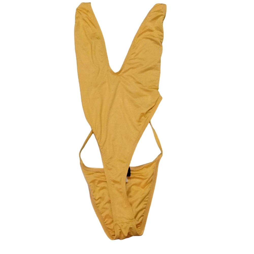 NWT Hot Miami Styles Yellow One Piece Cutout Swimsuit Women's Size L